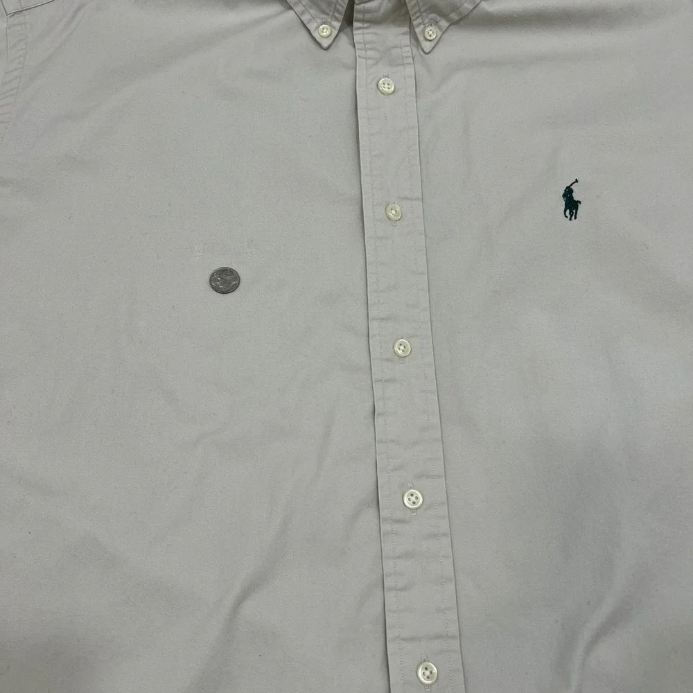Polo Ralph Lauren Blake Shirt Mens Large Tan Cotton Button Down Long Sleeve FLAW